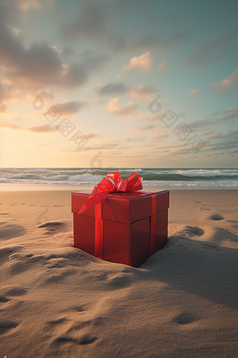 沙滩礼物包装盒浪漫海滩爱心