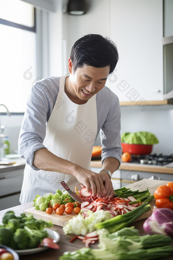 男人厨房切菜做饭烹饪制作厨师