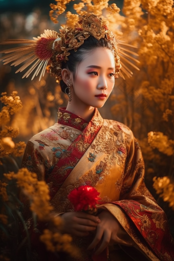 穿着旗袍<strong>汉服</strong>的女孩国潮国风中国人肖像