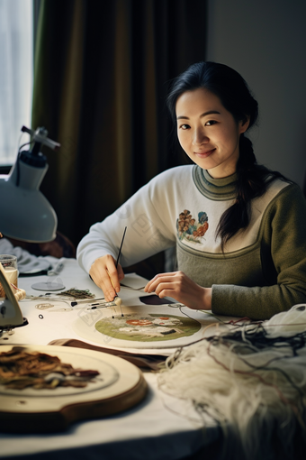 国风女孩刺绣工艺品文化