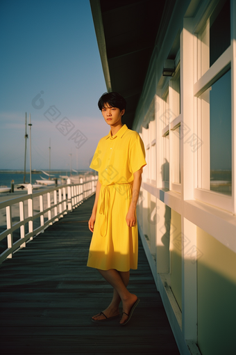 海边穿黄色衣服男生唯美摄影年轻<strong>亚洲</strong>男孩