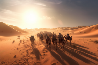 <strong>沙漠</strong>里的骆驼纵队旅行太阳