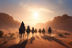 沙漠里的骆驼纵队摄影图12