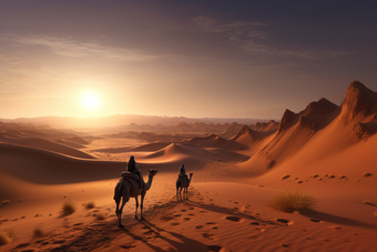 沙漠里的骆驼纵队骑行动物