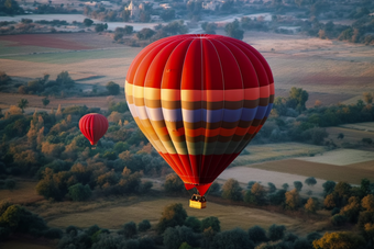 乘坐热气球鸟瞰自然山川河流