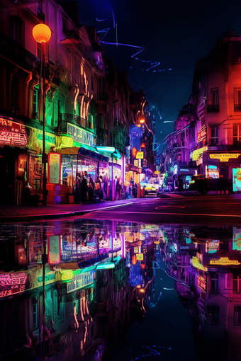 超现实主义的赛博朋克城市夜晚霓虹