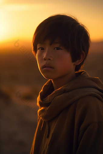 沙漠边凝视远方的男孩青春荒芜