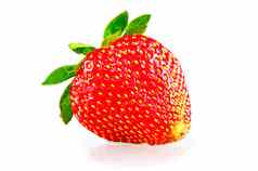 成熟的草莓白色背景绿色尾巴
