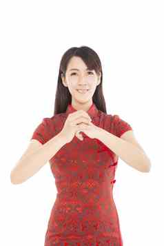 快乐中国人一年美丽的亚洲女人祝贺