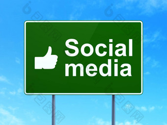 社会媒体概念社会媒体拇指路标志背景