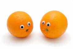 有趣的橙色水果眼睛白色背景