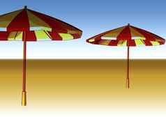 勾勒出插图海滩雨伞