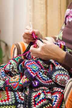 手女人针织古董羊毛被子