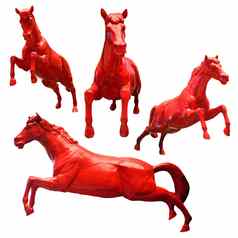 集红色的马雕塑孤立的白色背景