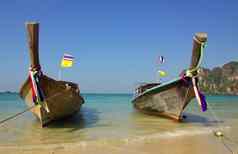传统的泰国船莱利海滩甲米泰国