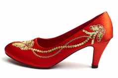 绣花红色的鞋子