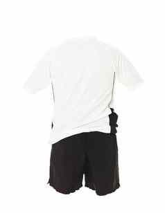 白色足球衬衫黑色的短裤
