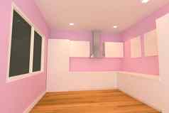 粉红色的厨房房间