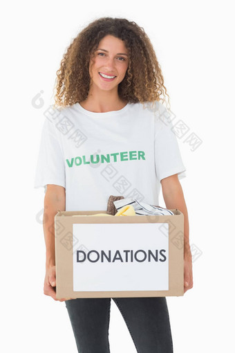 微笑志愿者持有盒子捐款