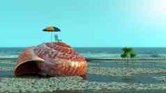 假期放松概念上的背景贝壳海滩