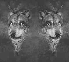 狼纹身设计灰色背景变形背景