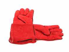一对红色的纺织工作手套