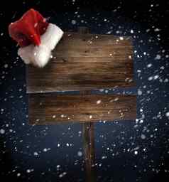 木标志圣诞老人他雪背景