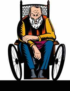 残疾男人。坐着轮椅