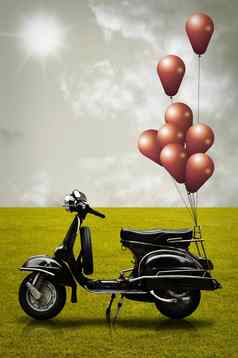 复古的踏板车色彩斑斓的气球