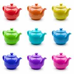 集色彩斑斓的茶壶