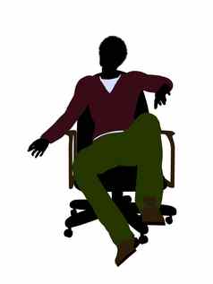 非洲美国休闲男人。坐着椅子插图轮廓