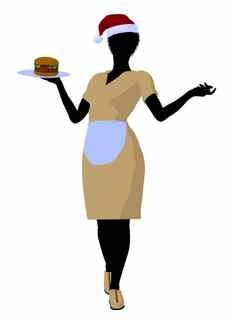 非洲美国女服务员插图轮廓