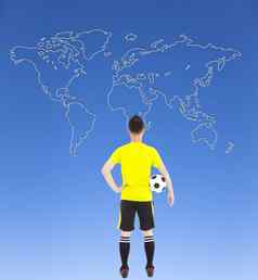 足球球员持有足球全球地图