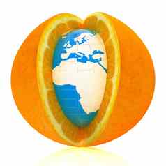 地球橙色水果有创意的概念上的图像
