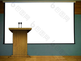 讲台上阶段空白投影仪屏幕