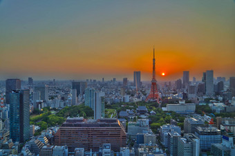 前视图东京城市景观日落