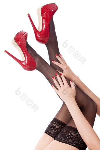 诱人的女人黑色的连裤袜<strong>红色</strong>的<strong>高跟鞋</strong>