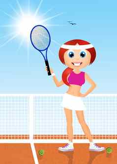 女孩玩网球