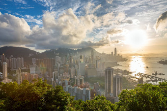 日落在香港香港城市天际线