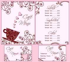 可爱的粉红色的咖啡馆菜单业务卡模板回来前面