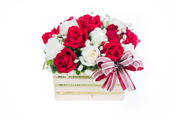 红色的白色玫瑰木篮子美丽的丝带gif