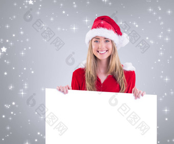 复合图像漂亮的圣诞老人女孩微笑相机海报