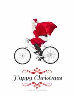 复合图像圣诞老人老人交付礼物自行车