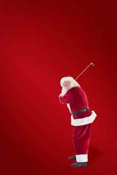 复合图像圣诞老人老人波动高尔夫球俱乐部