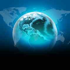 蓝色的地球全球大陆透明的世界地图黑暗背景