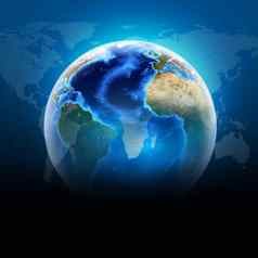 蓝色的地球全球大陆透明的世界地图黑暗背景