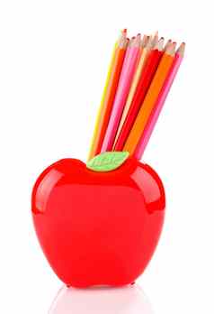 色彩斑斓的铅笔苹果形状的站
