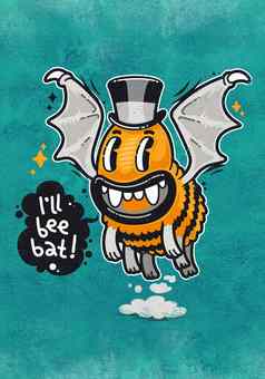 卡通怪物蜜蜂蝙蝠