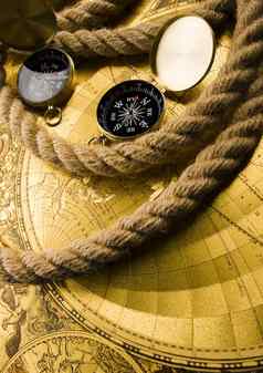 古董黄铜指南针地图