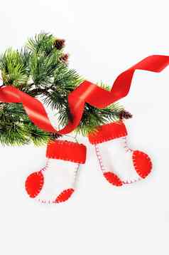 圣诞老人的靴子圣诞节树丝带